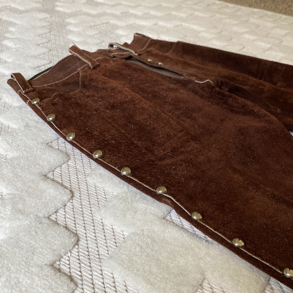 Brown Suede Flared Studded Jean-Style Men’s Pants